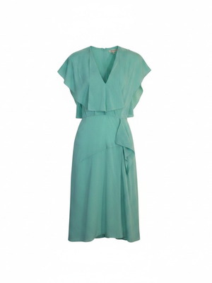 Roland Mouret silk midi seafoam dress with draped V neckline