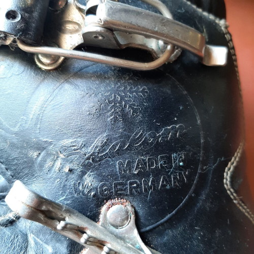 Vintage German leather ski boots used, 1960s