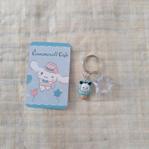 Sanrio Pochacco Handmade Keychain white turquoise