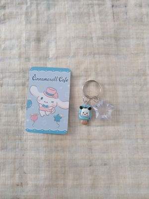 Sanrio Pochacco Handmade Keychain white turquoise