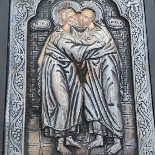 Religious icon used, silver 950°, Byzantine art replica