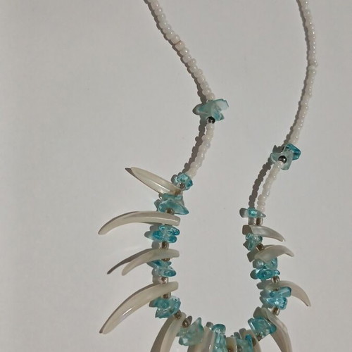Boho Handmade Y2K Necklace with Turquoise Beads and White Horn Elements