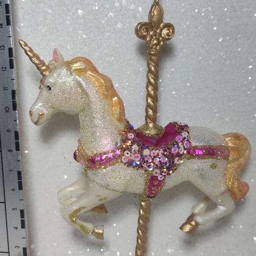 Carousel unicorn hanging ornament