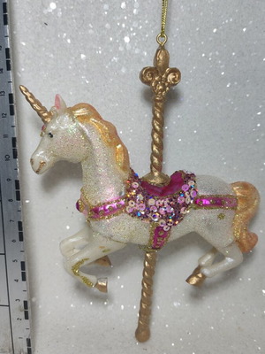 Carousel unicorn hanging ornament