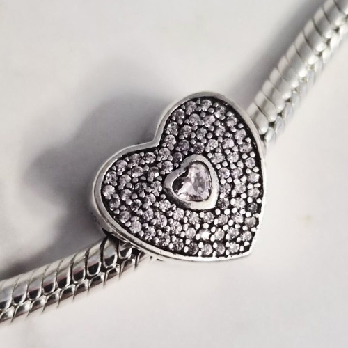 Pandora Charm Sparkling Pink Heart silver 925, new