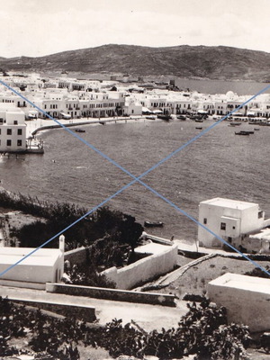 Mykonos postcard used, panoramic beach view