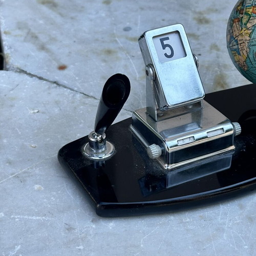 Vintage desk set with globe and mechanical calendar