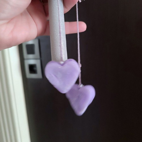 Easter candle handmade with wreath and pom poms, new
