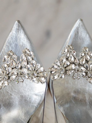 Cinderella silver shoe used, handmade No37, 9.5 cm heel