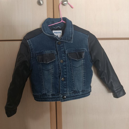 Mayoral denim jacket for girls used, size 2 years, blue with leather details
