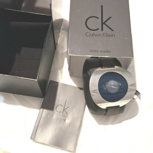 Calvin Klein watch used with boxes, authenticity cards and black leather bracelet