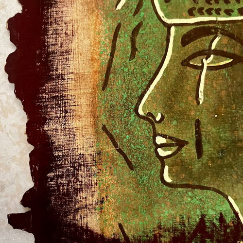 Mixed Media Artwork Queen Nefertari on Authentic Papyrus 1995
