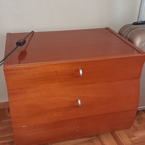 Bedroom furniture set: 2 nightstands and tall chest of drawers, cherry finish