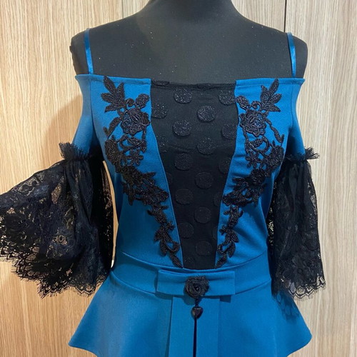 Gothic black petrol blouse and skirt set like new