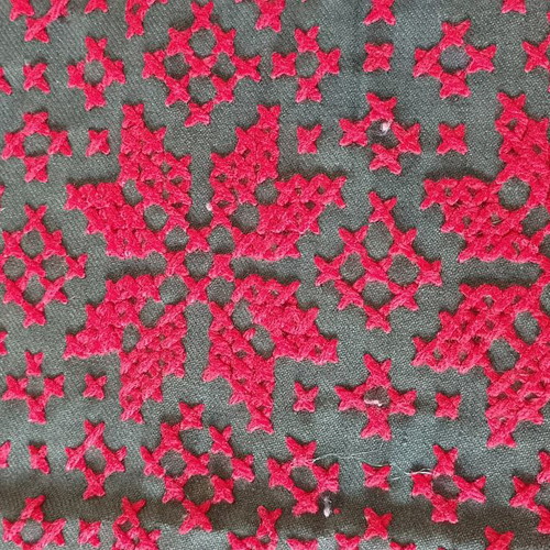 Cross Stitch Fabric Used, Red on Black Snowflake Pattern