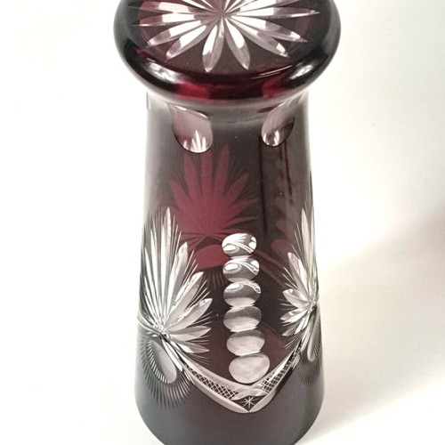 Bohemian ruby red crystal vase, handmade, 1960s-70s