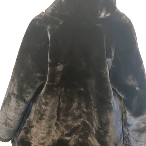 Synthetic fur coat used L/XL black
