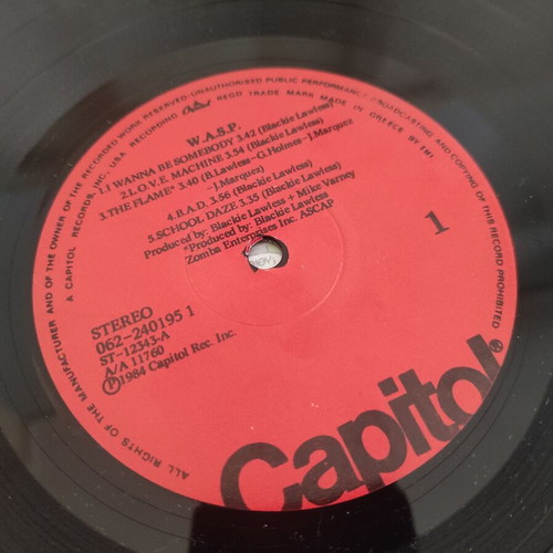 W.A.S.P. album used, Greek edition 1984, metal