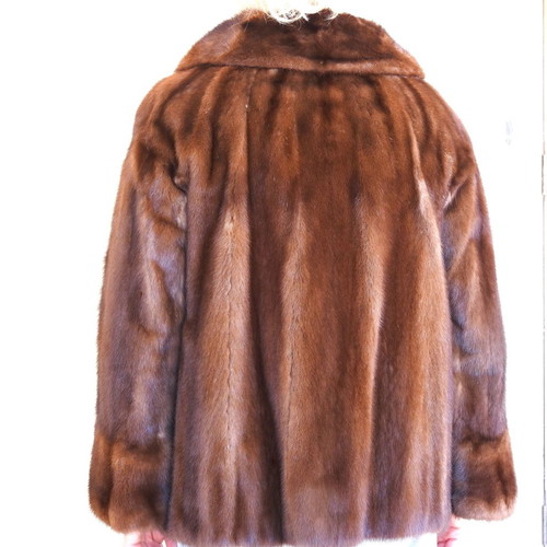Mink fur used short brownish red, size S