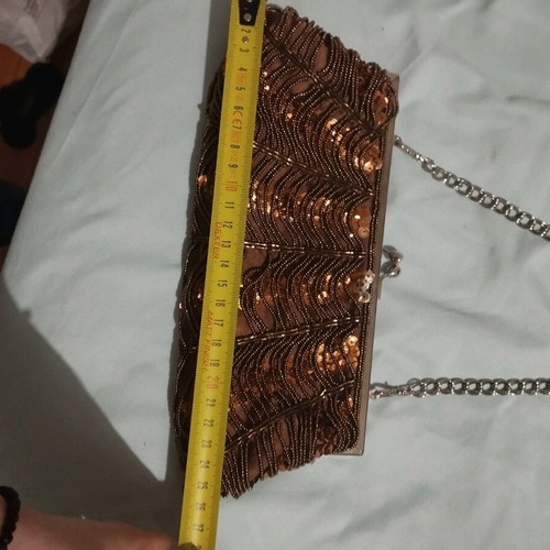 Vintage bag used, brown and bronze with beads