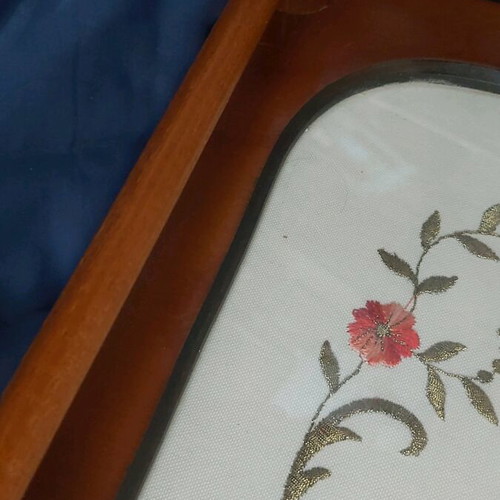 Embroidered Panel "Καλημέρα" Wooden with Glass and Towel Rod like new