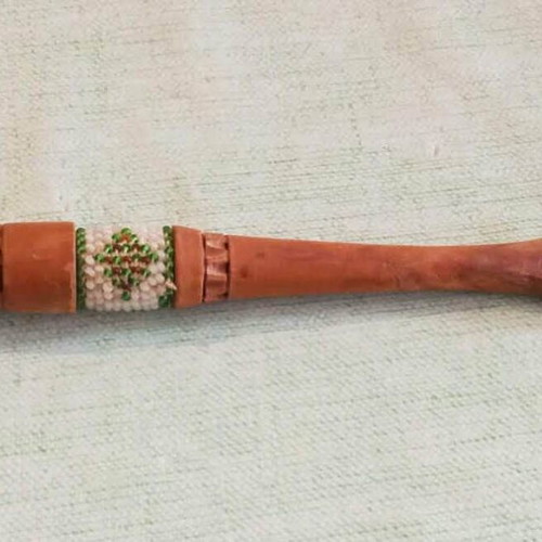 Vintage handmade wooden smoking pipe with beadwork like new