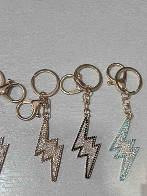 Set of 4 Luxury Lightning Bolt Keychains with Strass and Crystals, New