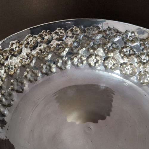 Vintage Silver 830 Fondue Bowl with Floral Repoussé Design used