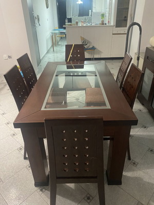 Dining table used with glass top, 80×160×90 cm