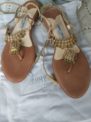 Вечерни сандали Jimmy Choo размер 40 като нови, бежови и златисти