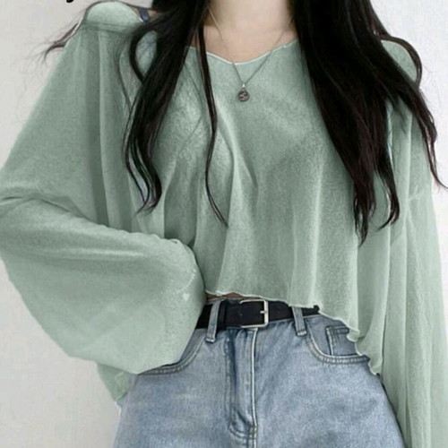 Shein women's transparent cropped top size XL like new, turquoise