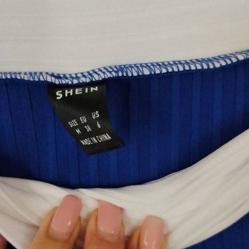 Shein off the shoulder top like new, blue and white, size M