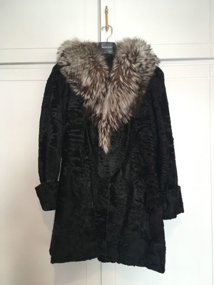 Fur coat used from natural Astrakhan fur with Silver Fox collar