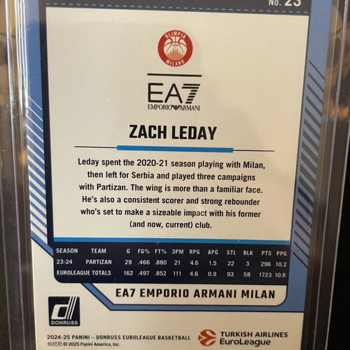Zach Leday 2024 Donruss Euroleague Neon Green Flood card like new