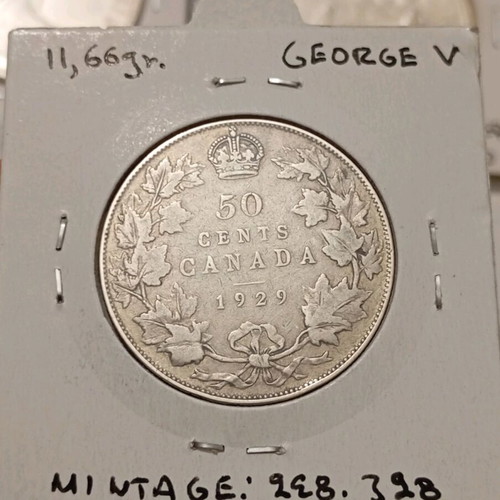 Silver Canada 50 cents coin 1929 used, King George V