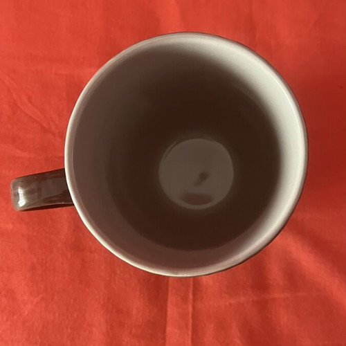 Glass Coffee Mug large with beige interior and embossed design like new