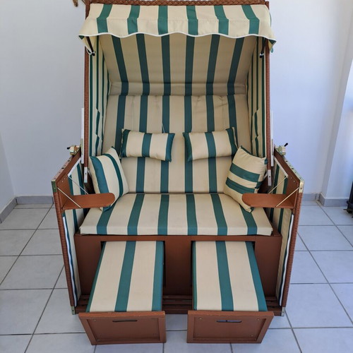 2-Seater German Style Beach Chair Strandkorb like new with cushions and canopy