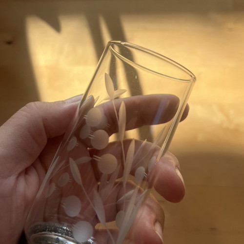 Engraved glass cups with metal base used, pack