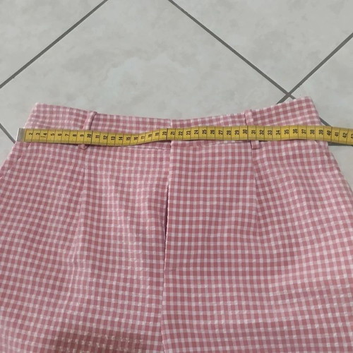 Zara pants carreaux vichy dusty pink M ankle length like new
