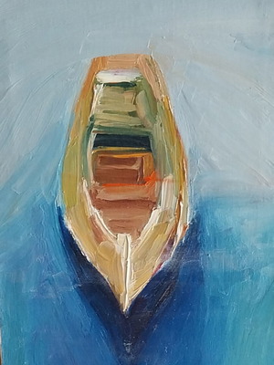 Boat oil painting on canvas like new, 25×35cm, stretched