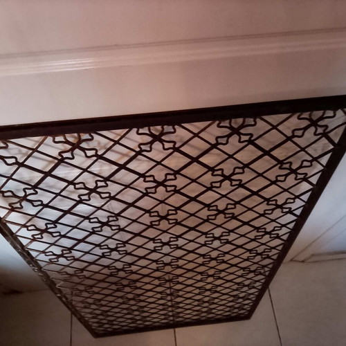 Antique wrought iron grille 1880-1930 used, wooden double door