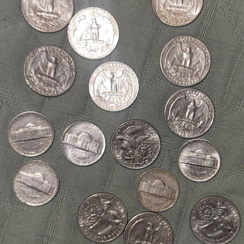 Old American dollars like new with Greek coin