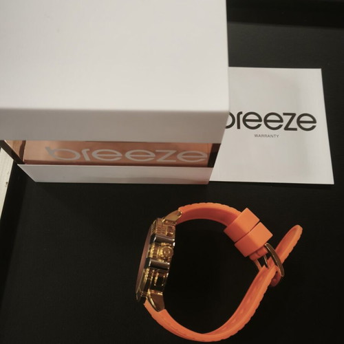 Breeze Chronograph Watch 110061.1, gold tone and orange silicone, NOS full set