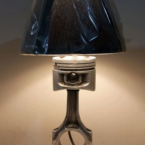 Desk lamp handmade from BMW piston and gear base, new
