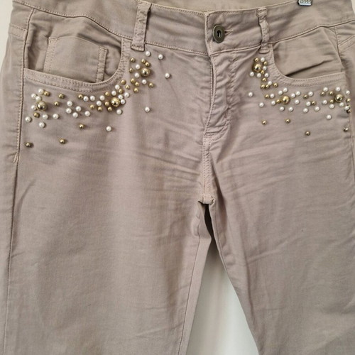 Beige pants S/M like new with white and gold pearls