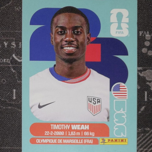 Panini Fifa World Cup 2026 Timothy Weah collectible sticker new