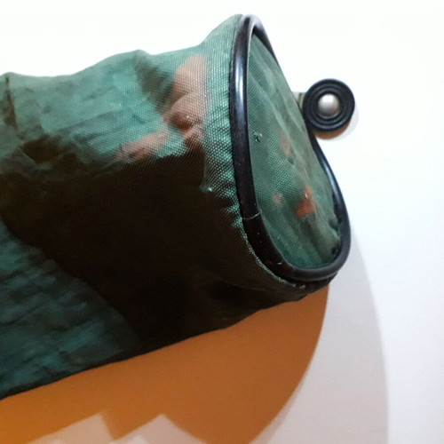 Pencil case used khaki color with ink marks