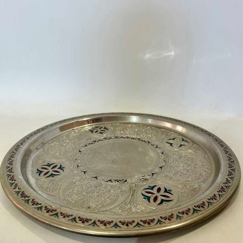 Vintage decorative metal tray 32cm used