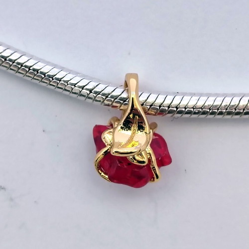 Charm Beauty & Beast enchanted rose with 14K gold plating
