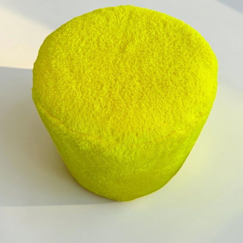 Yellow round pouf stool with soft fluffy texture 40x40x40 cm